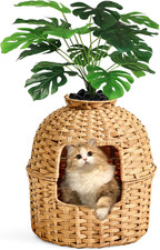 Cat Litter Box Plant Furniture Enclosure, Hidden Handwoven Rattan with Cat Litte