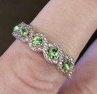 Silver Color Fashion Ring With 5 Green Gemstones In A Rope/Braided Style Setting — photo 3