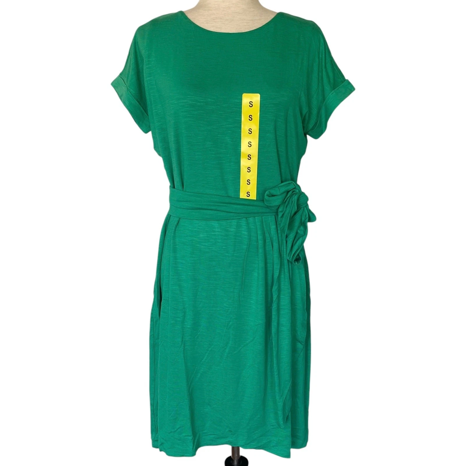 VETEMENTS NUOVO CHAPS abito girocollo in maglia verde taglia piccola avvolgente cravatta vita business casual