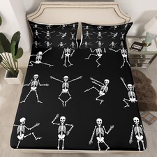 Sugar Skull Sheet Set Full Size Skeleton Bones Bedding Set for Kids Boys Girl...