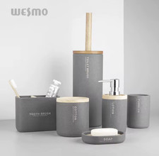 WESMO Gray Modern Bathroom Accessory Set Plastic/Bamboo Soap Dish Dispenser