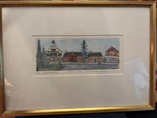 Acton Center MA Print Framed Hand Colored Etching #83/100 Natalie Warshawer