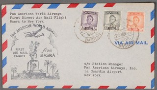 MayfairStamps Irak 1949 Basora a Nueva York NY Panamericana Primer Vuelo Cubierta cca
