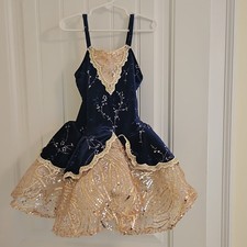 Revolution Girls MC Navy Blue Gold Ivory Velvet Tulle Sequin Dance Dress