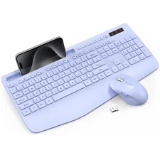 Ergonomic Wireless Keyboard Mouse Combo with Wrist Rest Phone Holder Silent
