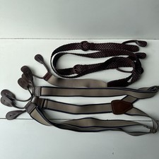 Set suspenders Men Brown Woven Light Brown Blue Striped Gold Colored Hardware OS