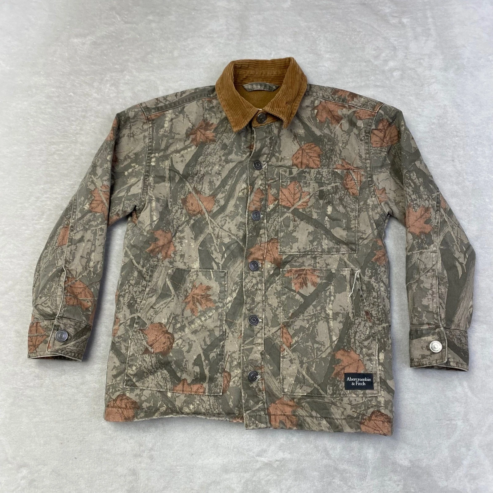Abercrombie Kids Camo Fleece Lined Corduroy Collar Jacket Boys Girls Size 7 8