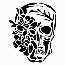 Really Great Stencils, Skull Flowers 2 Stencil, 6x6", Halloween, Gothic, Scary