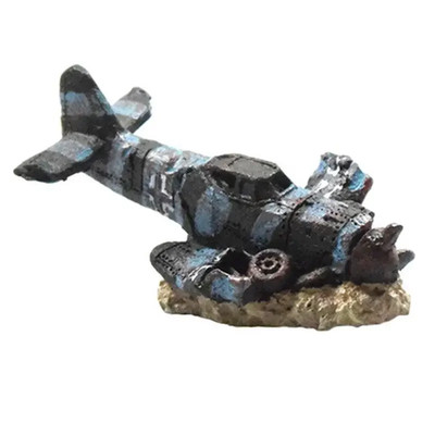 Crashed Fighter Plane Wreck Ruin Aquarium Decoration Fish Tank Artificial Craft