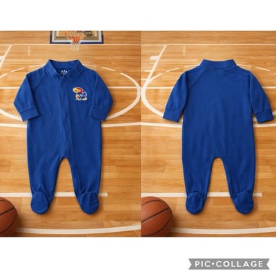 Little King Kansas Jayhawks Blue Coverall One-Piece 6-9 Months 100% Cotton Zip