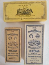  ANTQ. LOT OF 3, THE CLARK THREAD CO., O.N.T. and J & P COATS THREAD BOXES-Empty