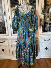 Farm Rio Tropical Print Balloon Sleeve Dress S