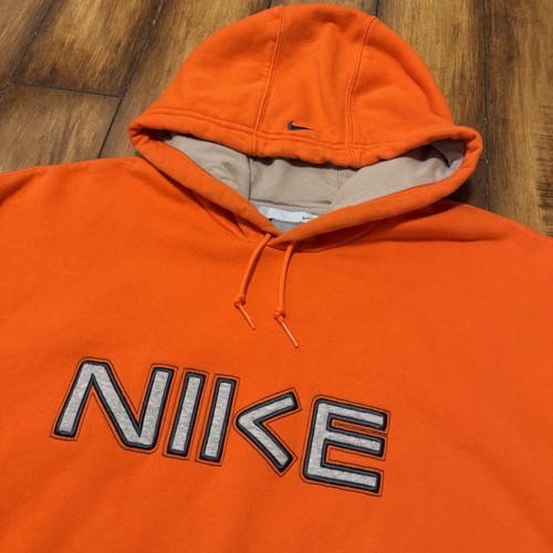 Vintage Y2K Nike Hoodie 3XL Sweatshirt Orange Center Swoosh Hood Embroidered