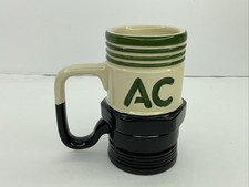 Vintage AC Delco Spark Plug Ceramic Mug 10 Oz Black And Ivory With Green Stripes