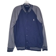 Polo Ralph Lauren Mens Baseball Varsity Jacket Fleece Navy Gray Large Preppy