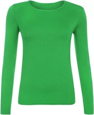 Womens Ladies Long Sleeve Stretch Plain Scoop Neck T Shirt Top assorted 8-26