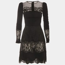 Dolce Gabbana Black Brocade Mesh Floral Lace Mini Dress XS