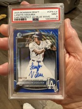 2025 BOWMAN DRAFT LANDYN VIDOUREK /150 CHR PROSPECT AUTO BLUE WAVE POP 1 PSA 9
