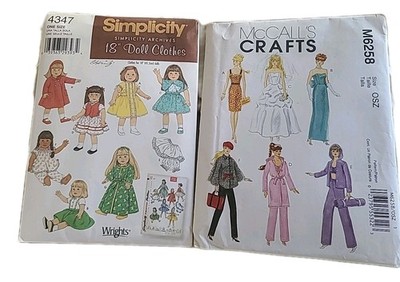 Lot 2  18  Doll Clothes Pattern  Simplicity 4347 McCALLS M6258 11.5'' Doll