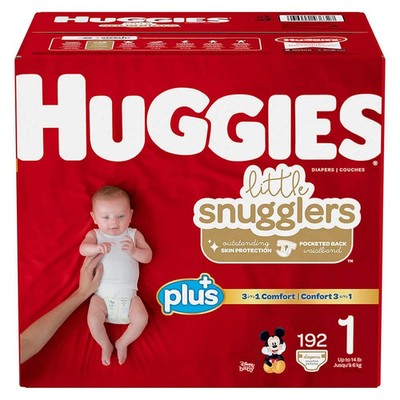 Huggies Little Snugglers Plus+ Diapers, Size 1 - 192 Count Box Mickey Mouse