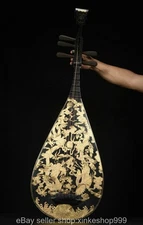 46.4" Old Chinese Wood lacquerware 24K Gold Gilt Dynasty Dragon Phoenix Pipa