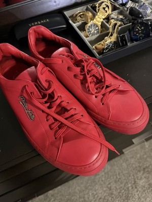 Philipp Plein Logo Lace-Up Men's Sneakers Red Leather Comfort Casual