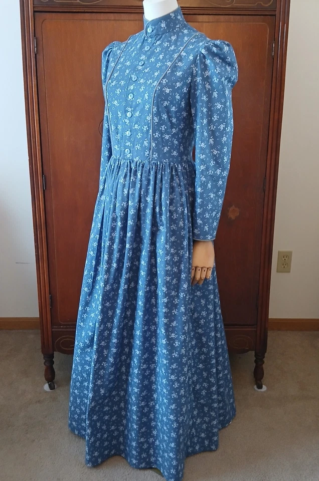 NUEVO XS Vestido Pionero para Disfraz Histórico de Halloween del Viejo Oeste, Azul Floral Foto 3 de 4