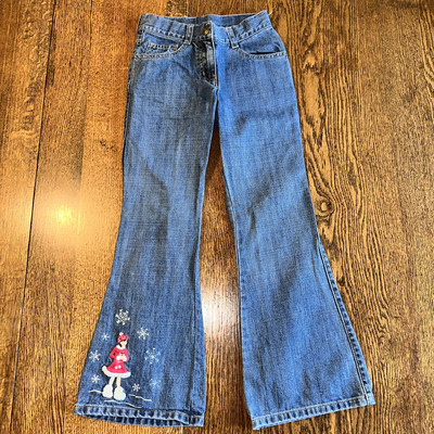 Vtg Gymboree Embroidered Bling Flare Jeans Winter Snowflake Ice Skater 8 Slim