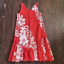 Vintage Hawaiian Red White Floral Mumu Sundress Size Small