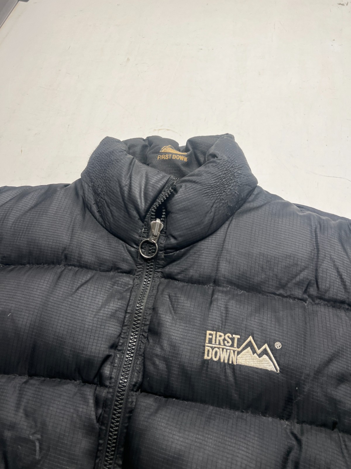 First Down Puffer Jacket Black Full Zip Goose Dow… - image 4