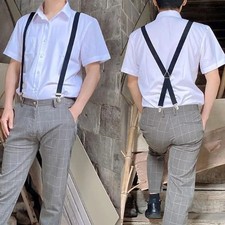 Men's X-Shape Suspenders Adjustable Elastic Straps 3 Clips Pants Braces