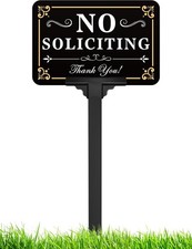 No Soliciting Sign for House with Stake - 12 x 8 inches, Rectangle-Gold-02