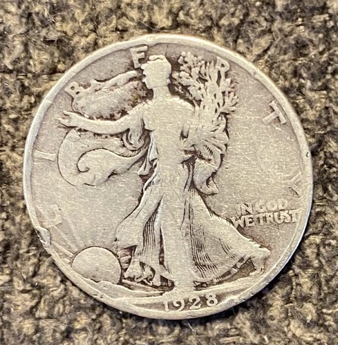 1928-S Walking Liberty SILVER Half Dollar- multiple ERRORS- cud errors-die break