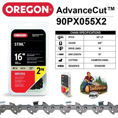 2-pack 16'' Chains fits Stihl MSE 170 C-BQ, MSE 180, MSE 180 C- 90PX055X2 
