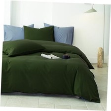100 Washed Cotton Duvet Cover Set 3pcs Linen Feel Duvet Cover Queen Green