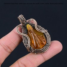 Valentines Deal Baltic Amber Stone Copper Wire Wrapped Trendy Pendant Jewelry