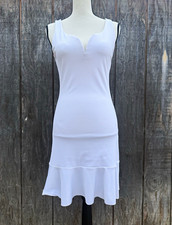 Express White Ribbed V-Neck Sleeveless Bodycon Knee Dress Ruffle Hem Size S