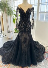 Luxurious Bridal Gown Lace Wedding Dress Custom made Black Long Sleeves Plus