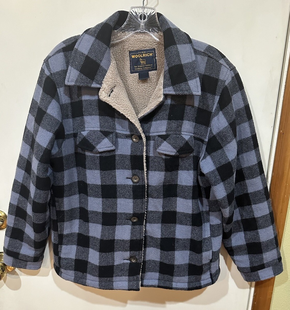 Vintage Woolrich Women's Buffalo Plaid Sherpa Lined Wool Blue Haze