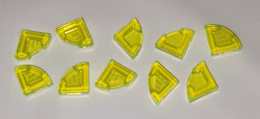LEGO Lot of 10 TRANS NEON GREEN 1x1 Quarter Round Corner Tile
