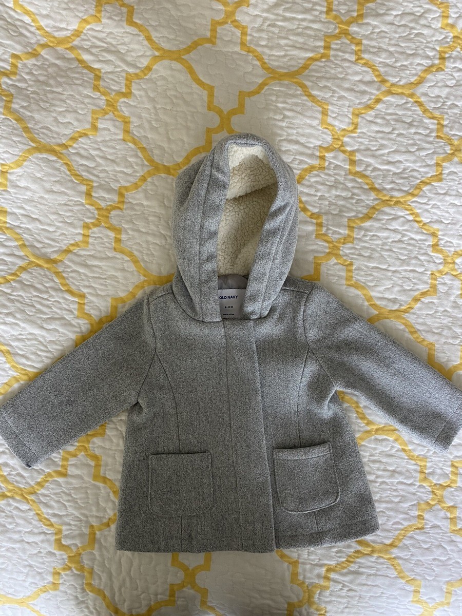 old navy baby girls gray sherpa hooded dress coat jacket 6-12