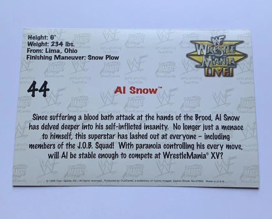 1999  WWF Wrestlemania Live Photocards #44 Al Snow - Image 2 of 2