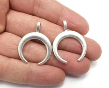 2 Crescent Moon Dangle Diy Charms Antique Silver Plated jewelry Accessories