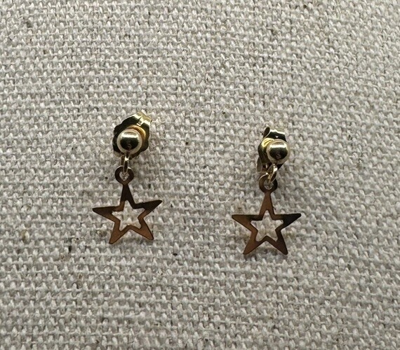 14k Solid Gold STAR Ball Dangle Stud Earrings Kids - image 3
