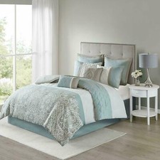BEAUTIFUL ELEGANT CHIC BROWN GREY SEA FOAM TEAL GREY GREEN BLUE COMFORTER SET