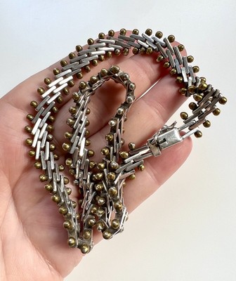 Vintage Bi Colour Gold Plated Sterling Silver Modernist Large Necklace 16''