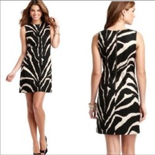 ANN TAYLOR LOFT Black Beige Straight Pencil Zebra Animal Print Dress Size 6