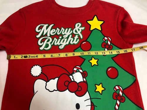 Hello Kitty Christmas Sweatshirt Kids Girls Size Large Red Merry & Bright Sanrio - Picture 10 of 11