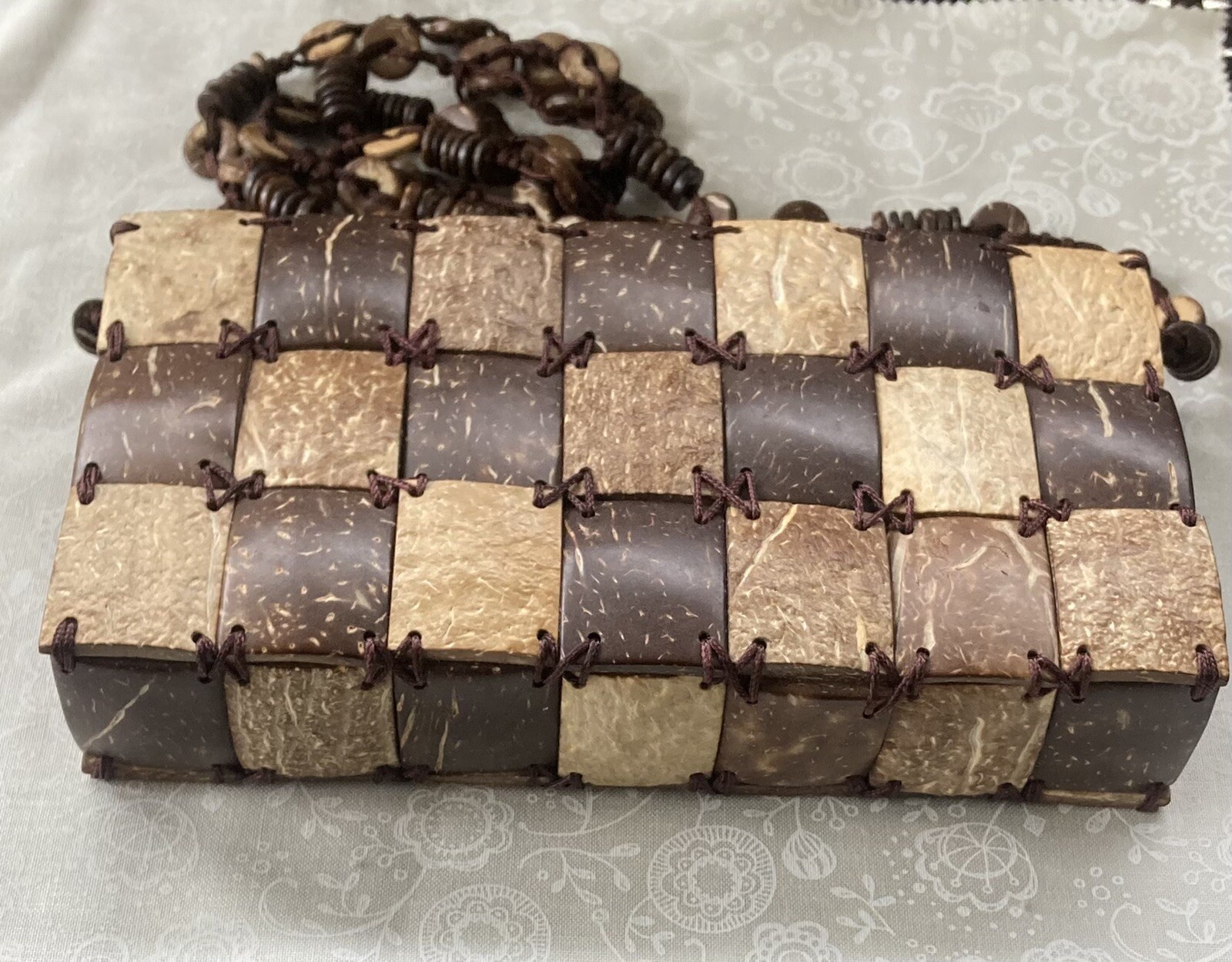 Coconut Shell Purse Tropical Patchwork Style Hand… - image 1