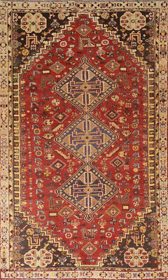 #ad Animal Design Tribal Abadeh Area Rug 5x8 Vintage Handmade Wool Red Carpet $1065.31